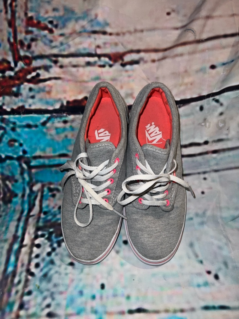 Vans Gray Canvas Sneakers with Pink Interior and White Laces